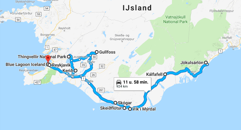 Route roadtrip IJsland in de winter – 1 week rondreizen in het westen en zuiden.