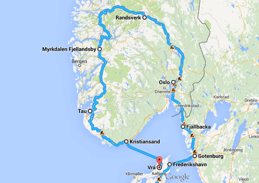 Route Roadtrip Scandinavië  