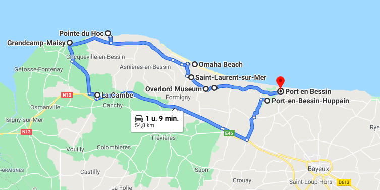 Route langs de invasiestranden van Omaha Beach