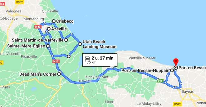 Route langs de invasiestranden van Utah Beach