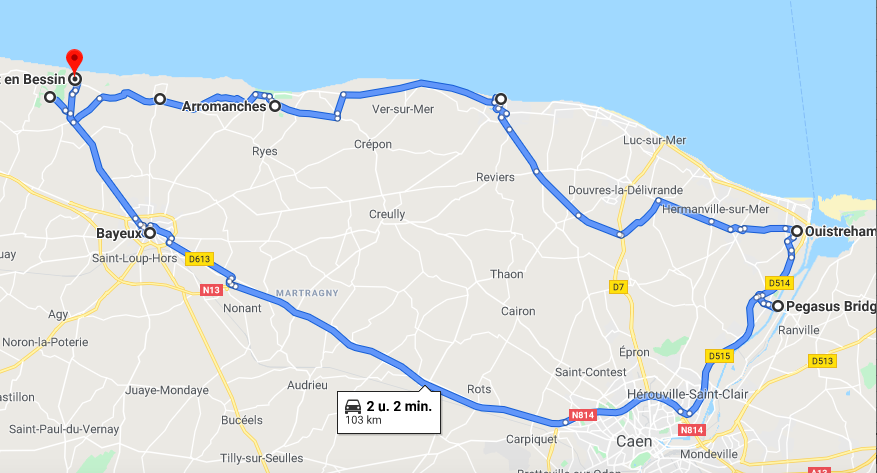 Route langs de invasiestranden van Juno, Sword en Gold Beach